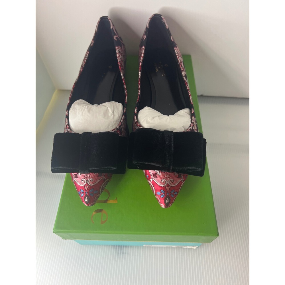 Kate Spade New York Keana‎ Brocade Pointed Toe Flats with Velvet Bow Black - Picture 12 of 12
